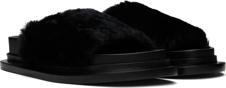 Jil Sander Black Shearling Slides - Image 4
