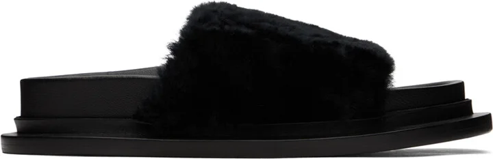 Jil Sander Black Shearling Slides