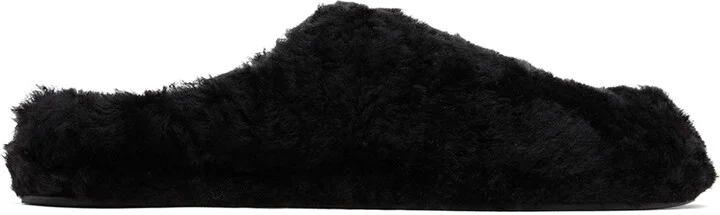 Jil Sander Black Shearling Slippers