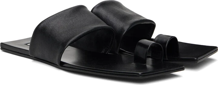 Jil Sander Black Square Toe Flat Sandals - Image 4