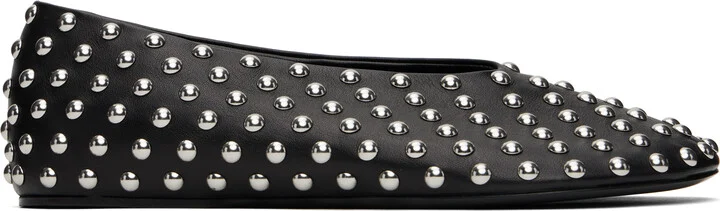 Jil Sander Black Studded Leather Ballerina Flats