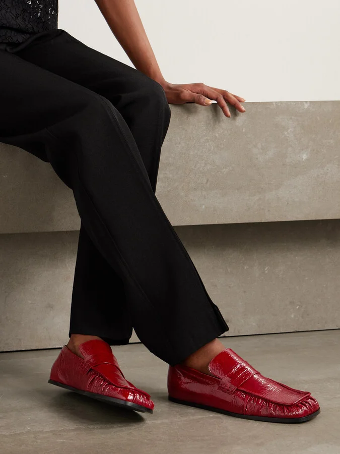 Jil Sander - Crinkled Glossed-leather Loafers - Red - Image 2