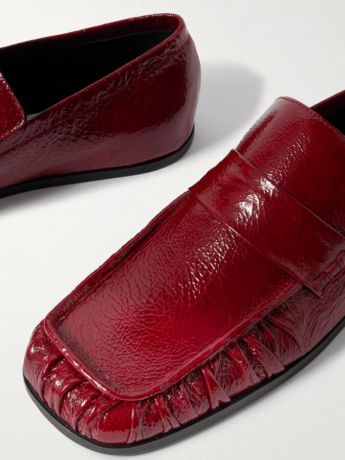 Jil Sander - Crinkled Glossed-leather Loafers - Red - Image 4
