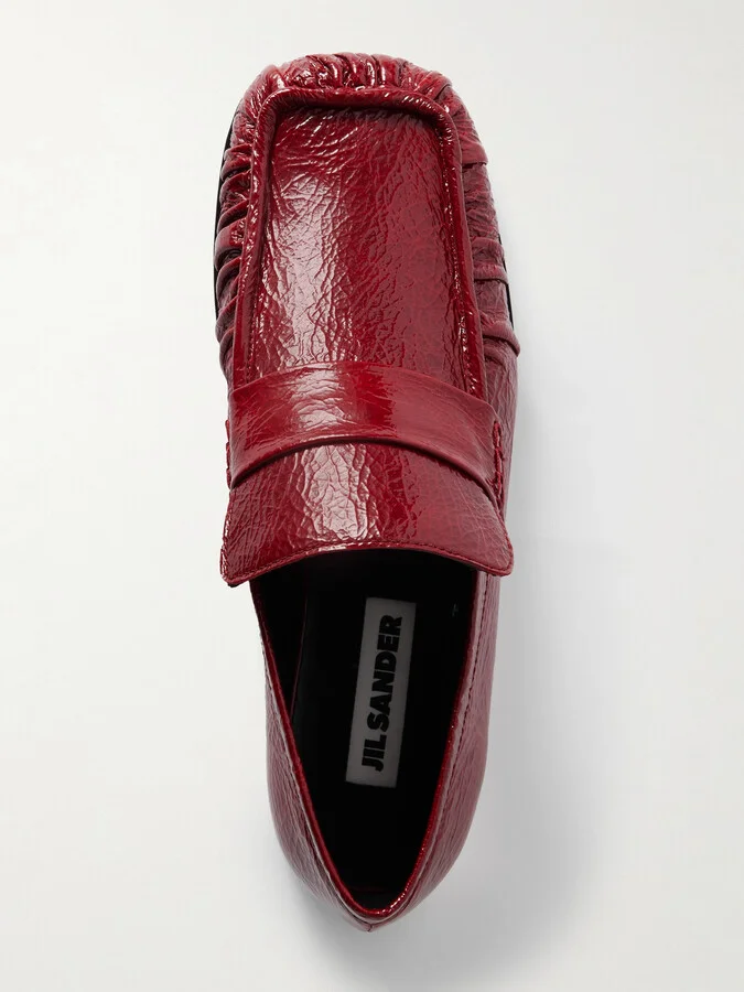Jil Sander - Crinkled Glossed-leather Loafers - Red - Image 5