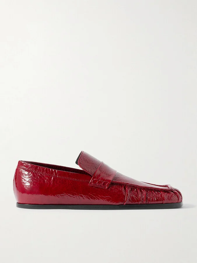 Jil Sander - Crinkled Glossed-leather Loafers - Red