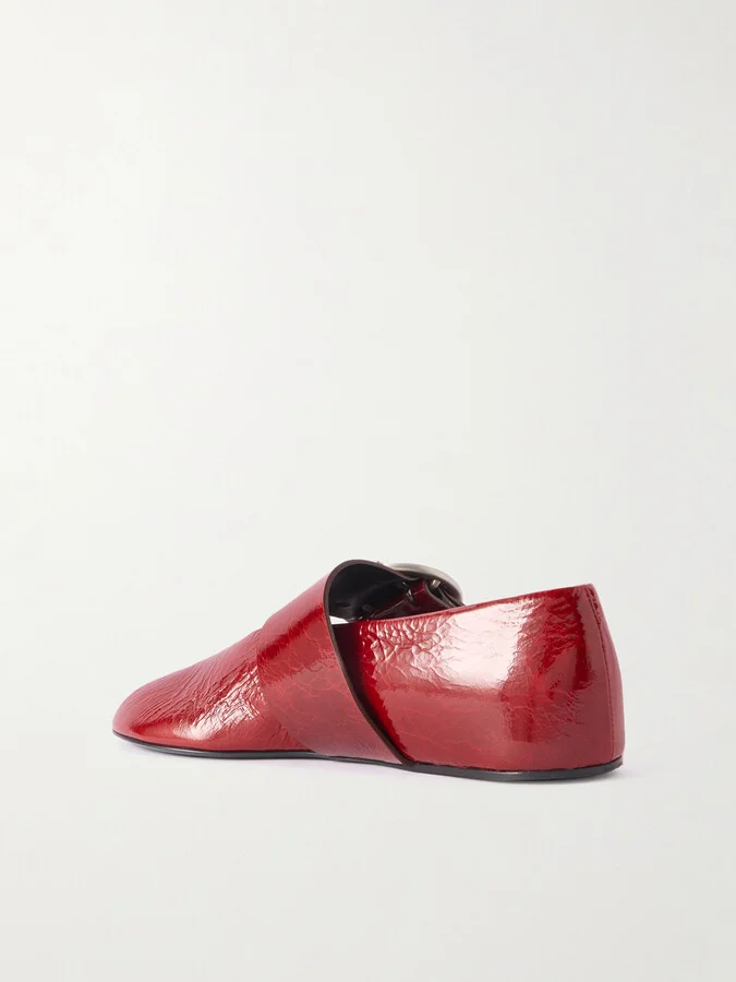 Jil Sander - Crinkled Patent-leather Mary-jane Ballet Flats - Red - Image 3