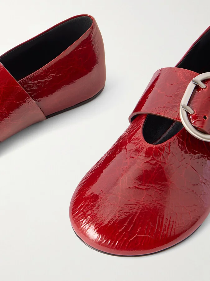 Jil Sander - Crinkled Patent-leather Mary-jane Ballet Flats - Red - Image 4