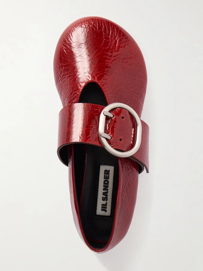 Jil Sander - Crinkled Patent-leather Mary-jane Ballet Flats - Red - Image 5