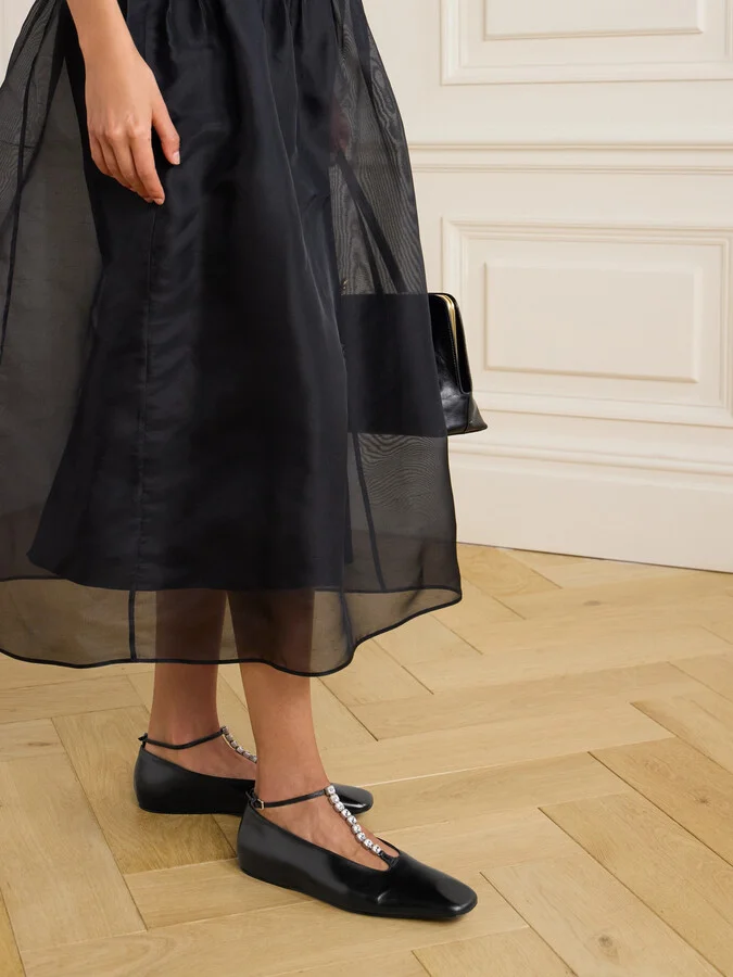 Jil Sander - Crystal-embellished Leather Ballet Flats - Black - Image 2