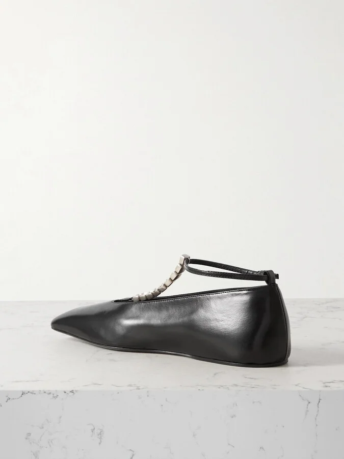 Jil Sander - Crystal-embellished Leather Ballet Flats - Black - Image 3