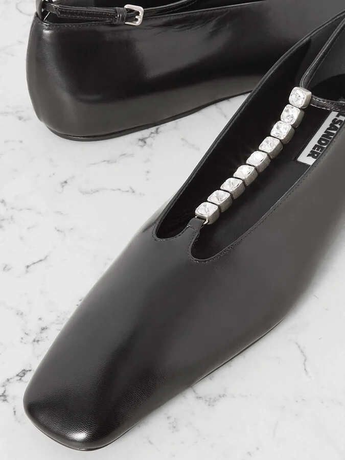 Jil Sander - Crystal-embellished Leather Ballet Flats - Black - Image 4