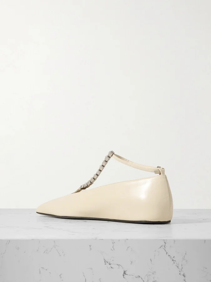Jil Sander - Crystal-embellished Leather Ballet Flats - Cream - Image 3