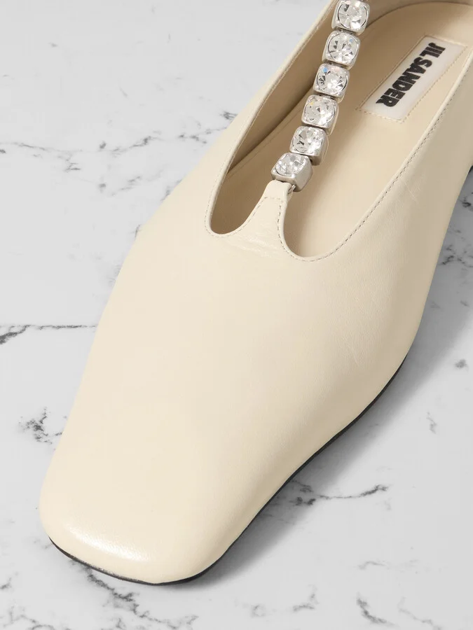 Jil Sander - Crystal-embellished Leather Ballet Flats - Cream - Image 4