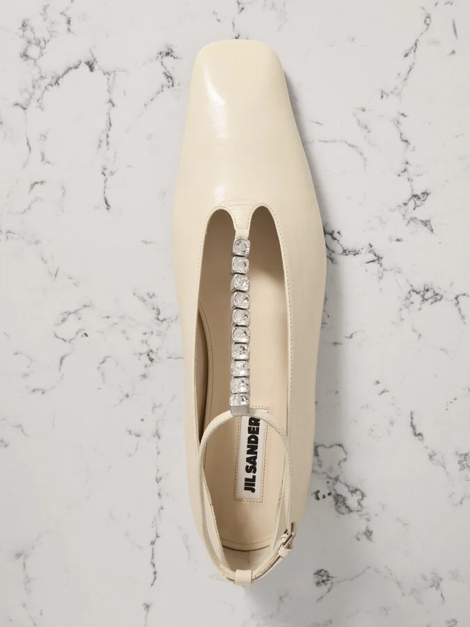 Jil Sander - Crystal-embellished Leather Ballet Flats - Cream - Image 5