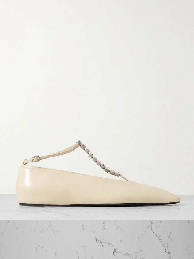 Jil Sander - Crystal-embellished Leather Ballet Flats - Cream