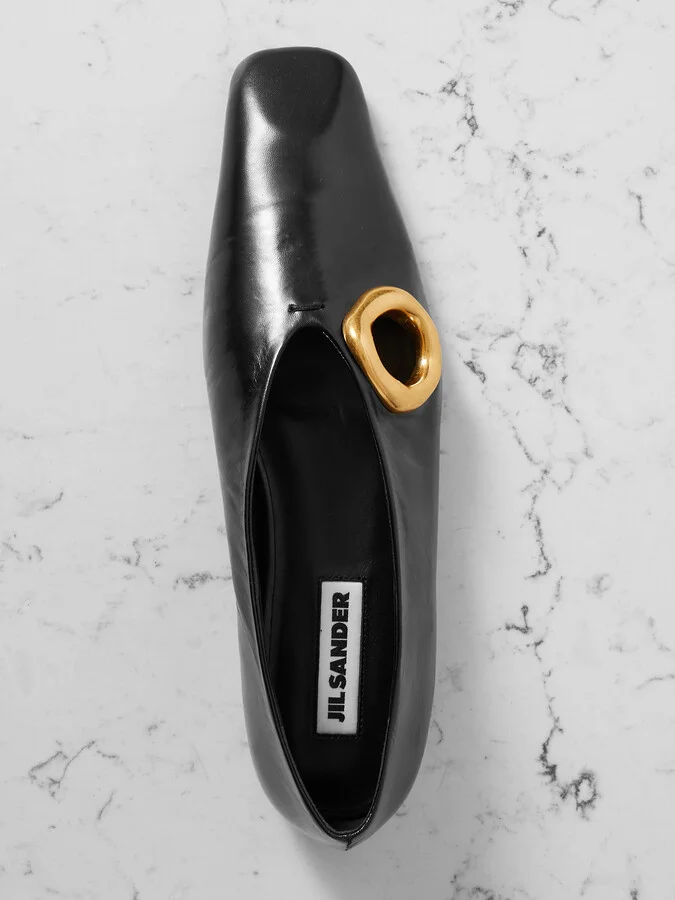 Jil Sander - Embellished Leather Ballet Flats - Black - Image 5