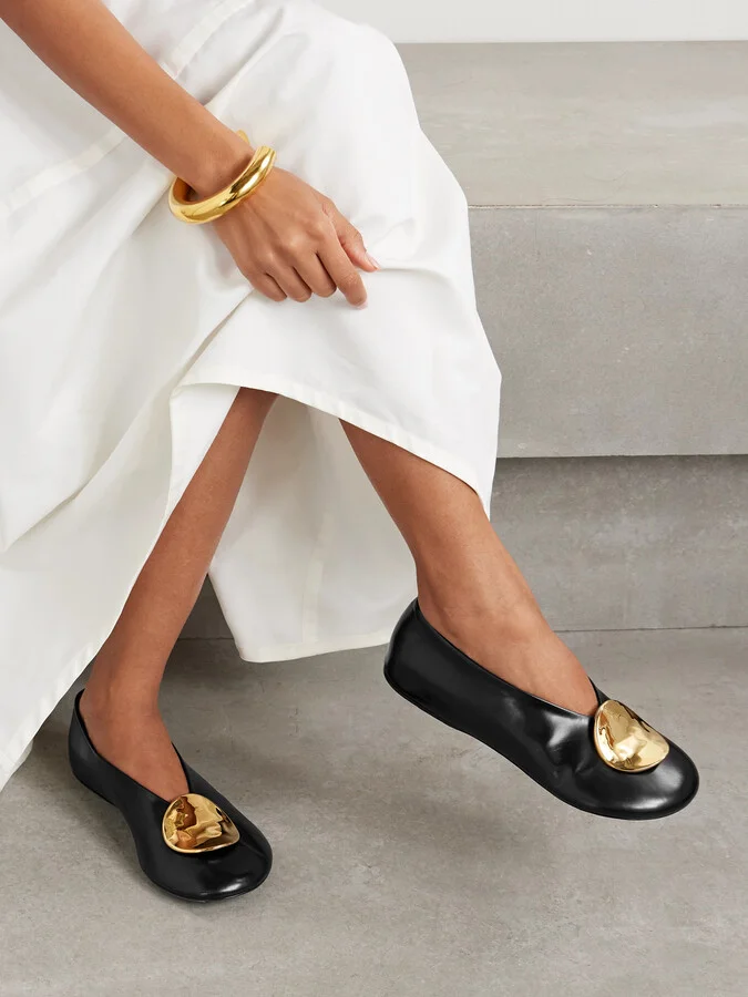 Jil Sander - Embellished Leather Ballet Flats - Black - Image 2