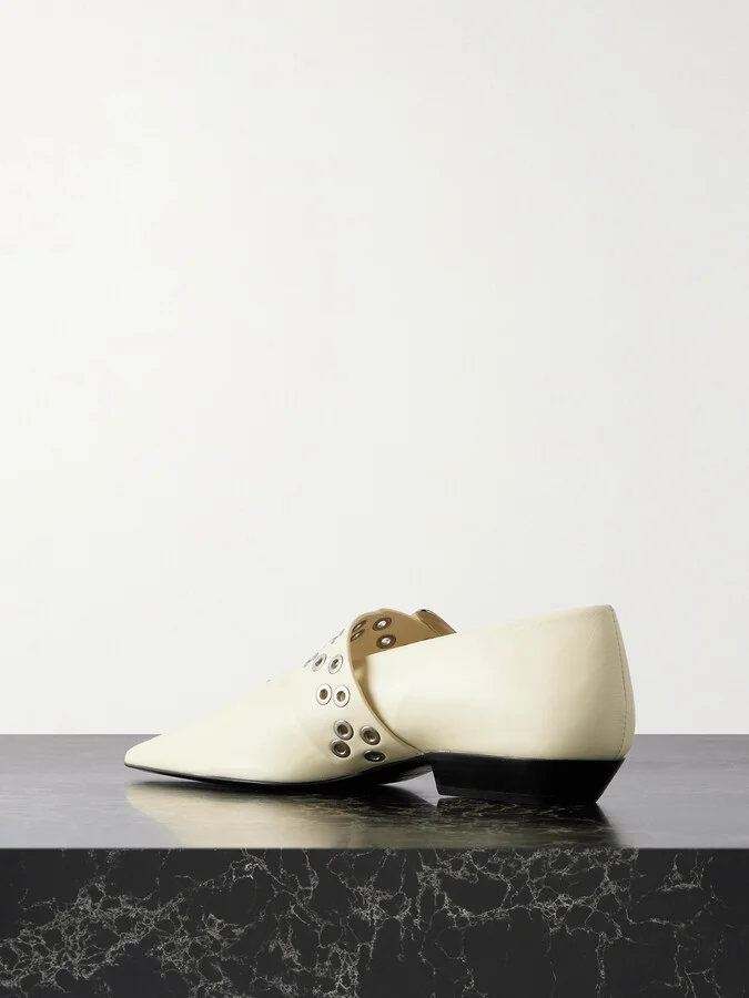 Jil Sander - Eyelet-embellished Leather Mary-jane Ballet Flats - Cream - Image 3