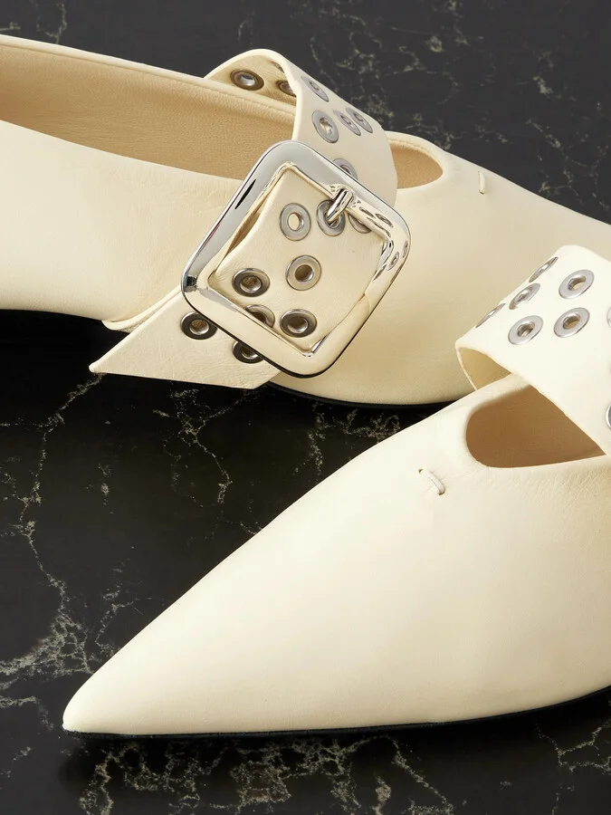 Jil Sander - Eyelet-embellished Leather Mary-jane Ballet Flats - Cream - Image 4