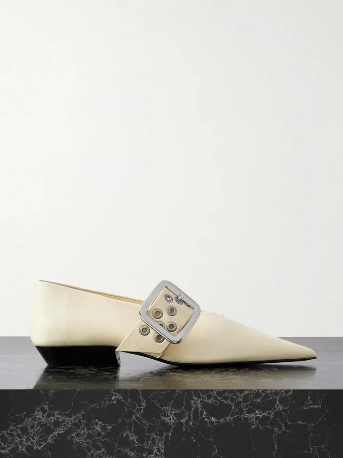 Jil Sander - Eyelet-embellished Leather Mary-jane Ballet Flats - Cream