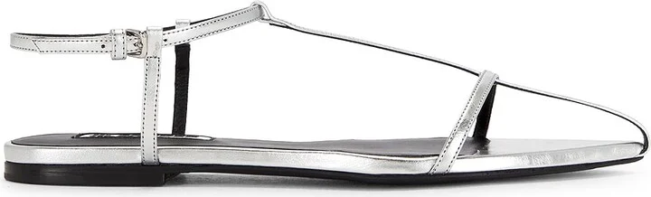 Jil Sander Flat Sandal in Metallic Silver