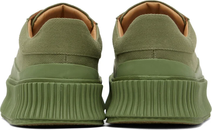 Jil Sander Green Canvas Platform Sneakers - Image 2