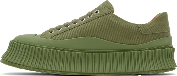 Jil Sander Green Canvas Platform Sneakers - Image 3
