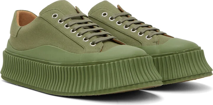 Jil Sander Green Canvas Platform Sneakers - Image 4
