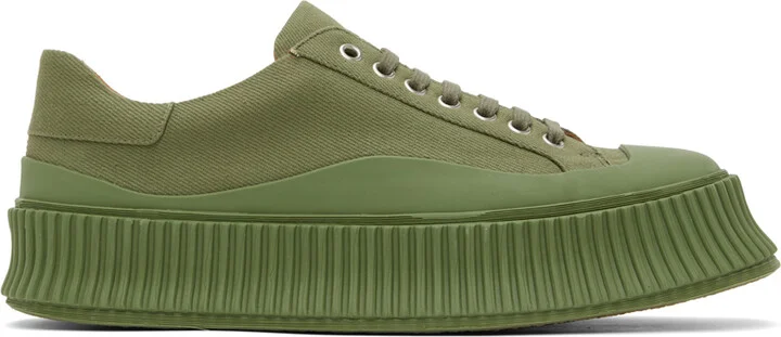 Jil Sander Green Canvas Platform Sneakers