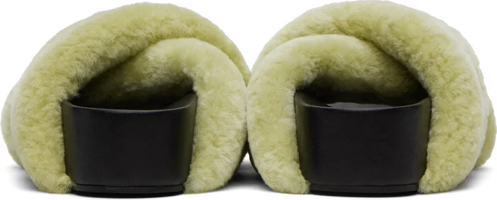 Jil Sander Green Shearling Slides - Image 2