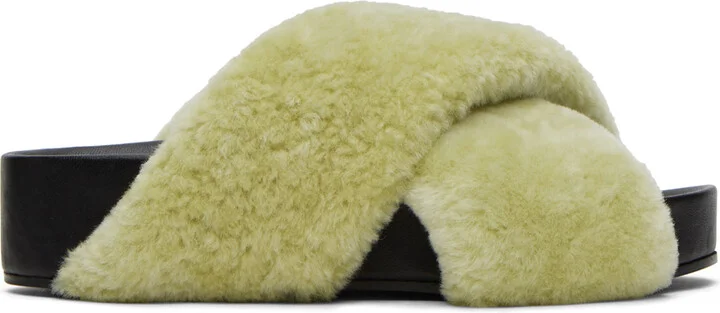 Jil Sander Green Shearling Slides