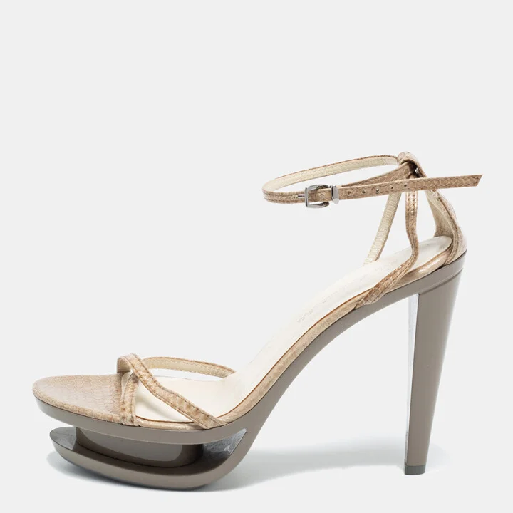 Jil Sander Grey Leather Ankle Strap Sandals Size 35