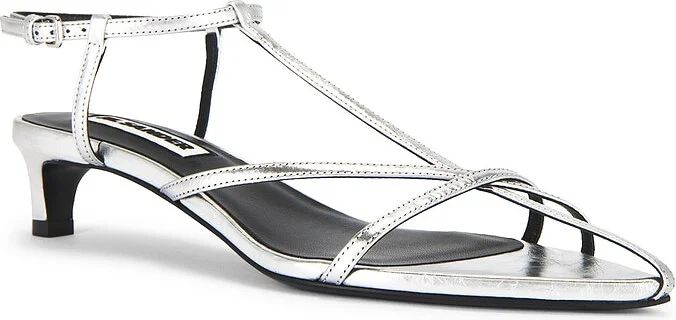 Jil Sander Heeled Sandal in Metallic Silver - Image 2