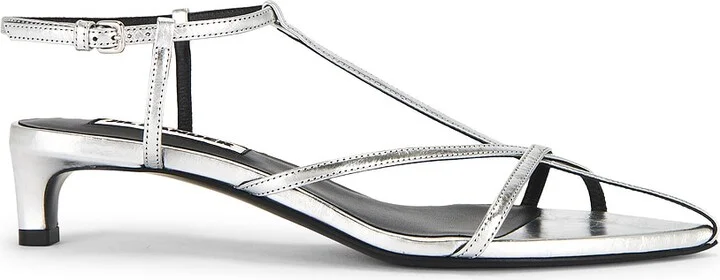 Jil Sander Heeled Sandal in Metallic Silver