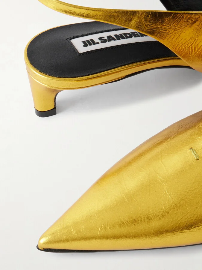 Jil Sander - Metallic-leather Slingback Pumps - Gold - Image 4