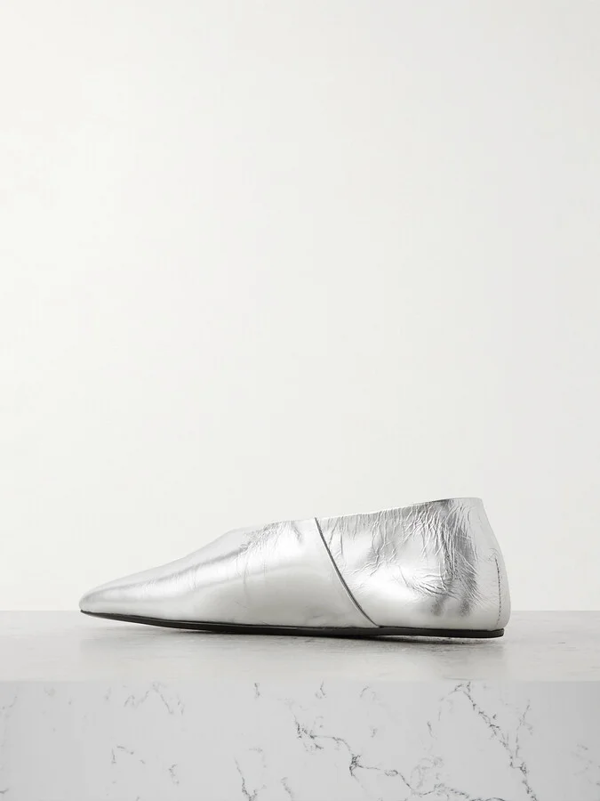 Jil Sander - Metallic Textured-leather Ballet Flats - Silver - Image 3