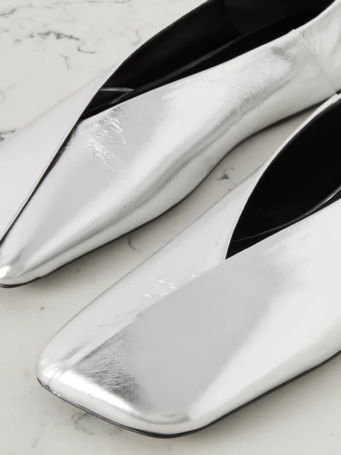 Jil Sander - Metallic Textured-leather Ballet Flats - Silver - Image 4
