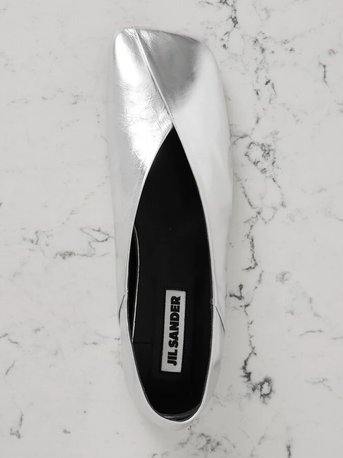 Jil Sander - Metallic Textured-leather Ballet Flats - Silver - Image 5