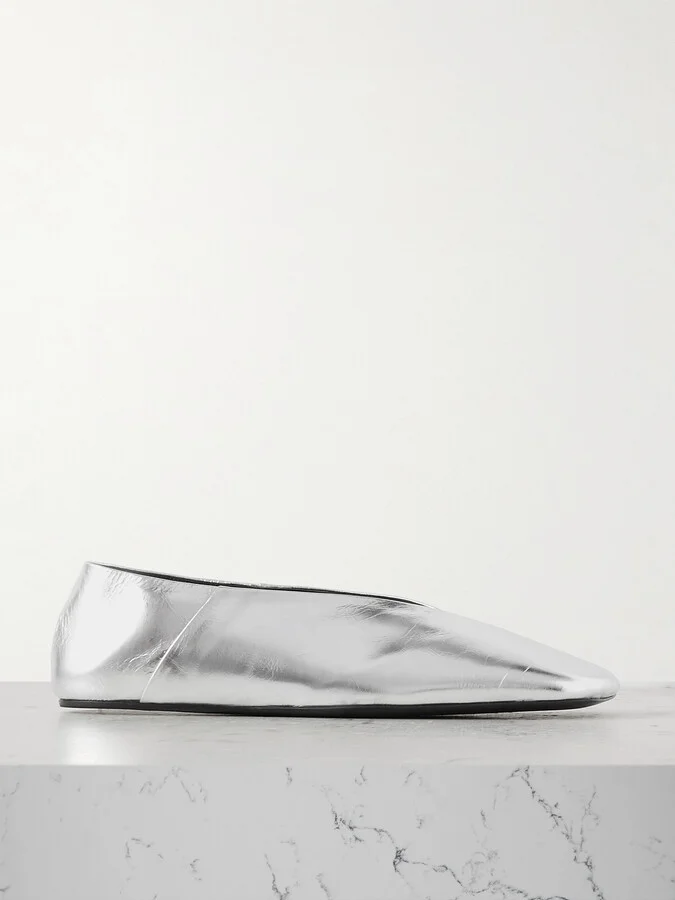 Jil Sander - Metallic Textured-leather Ballet Flats - Silver