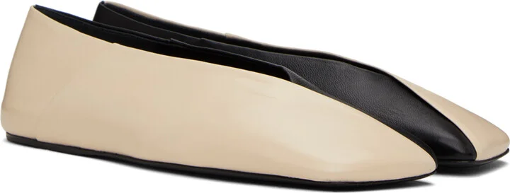 Jil Sander Off-White & Black Square Toe Ballerina Flats - Image 4