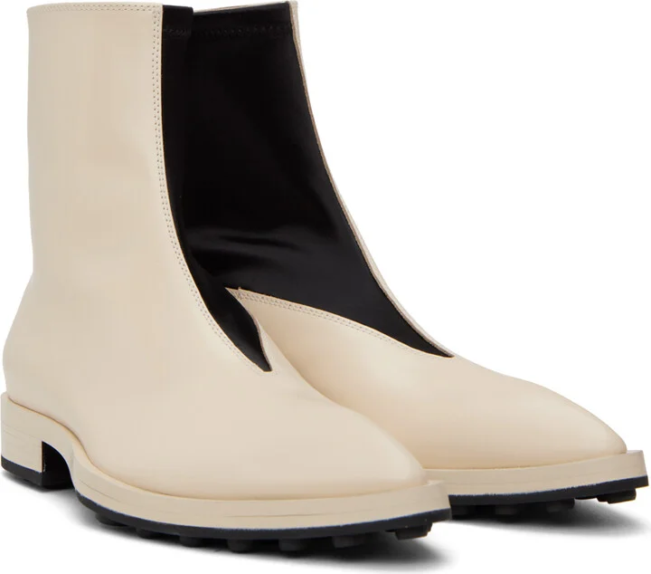 Jil Sander Off-White Leather Ankle Boots - Image 4