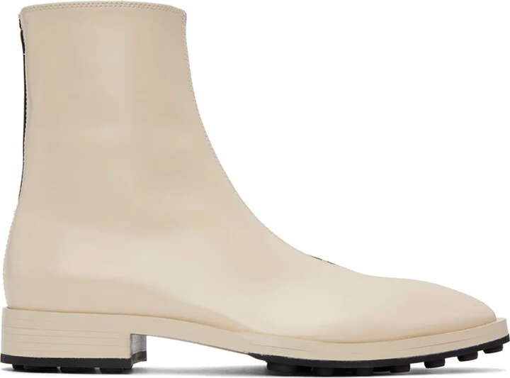 Jil Sander Off-White Leather Ankle Boots