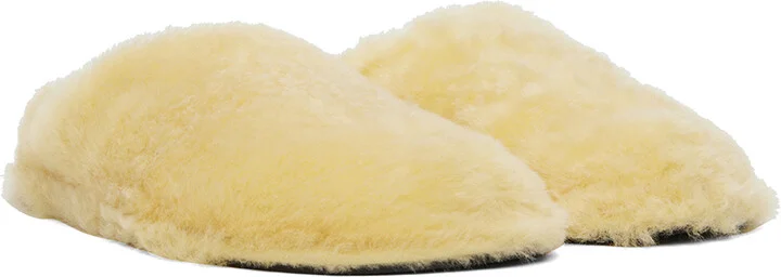 Jil Sander Off-White Shearling Slippers - Image 4