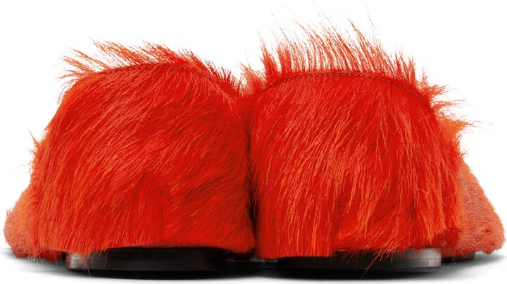 Jil Sander Orange Long Hair Pony Loafers - Image 2