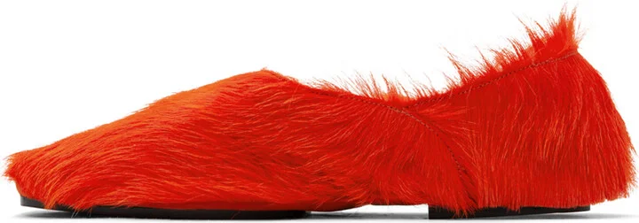 Jil Sander Orange Long Hair Pony Loafers - Image 3