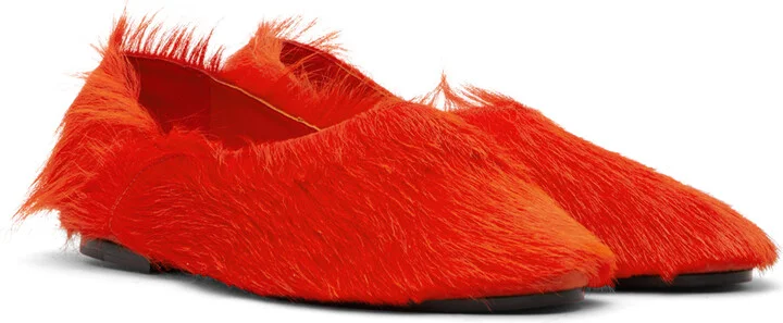 Jil Sander Orange Long Hair Pony Loafers - Image 4