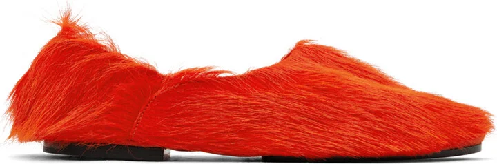 Jil Sander Orange Long Hair Pony Loafers