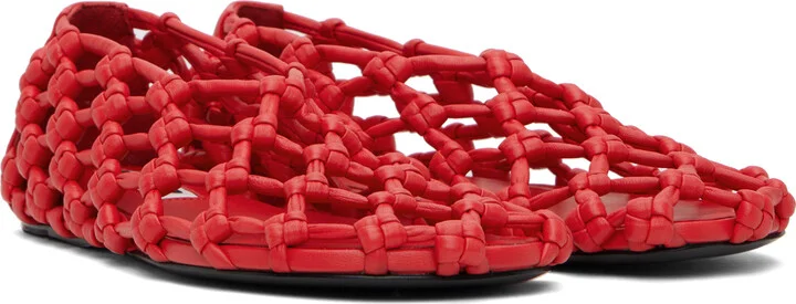 Jil Sander Red Hand-Knotted Ballerina Flats - Image 4