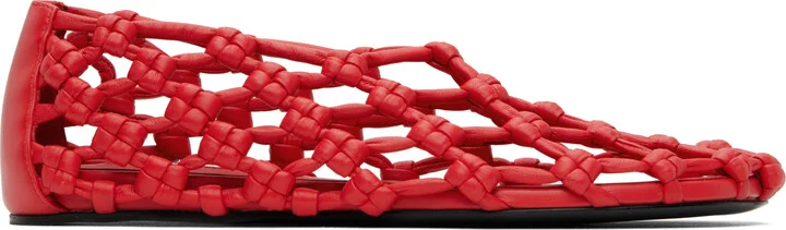 Jil Sander Red Hand-Knotted Ballerina Flats