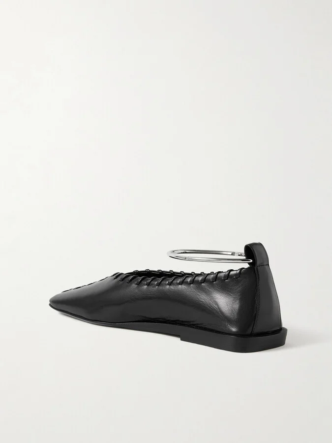 Jil Sander - Ring Whipstitch-trimmed Leather Ballet Flats - Black - Image 3